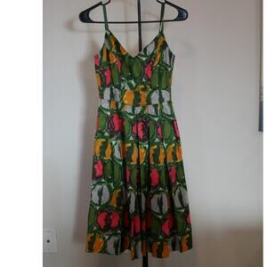 Green Cotton Abstract Circle Midi Dress Size 0